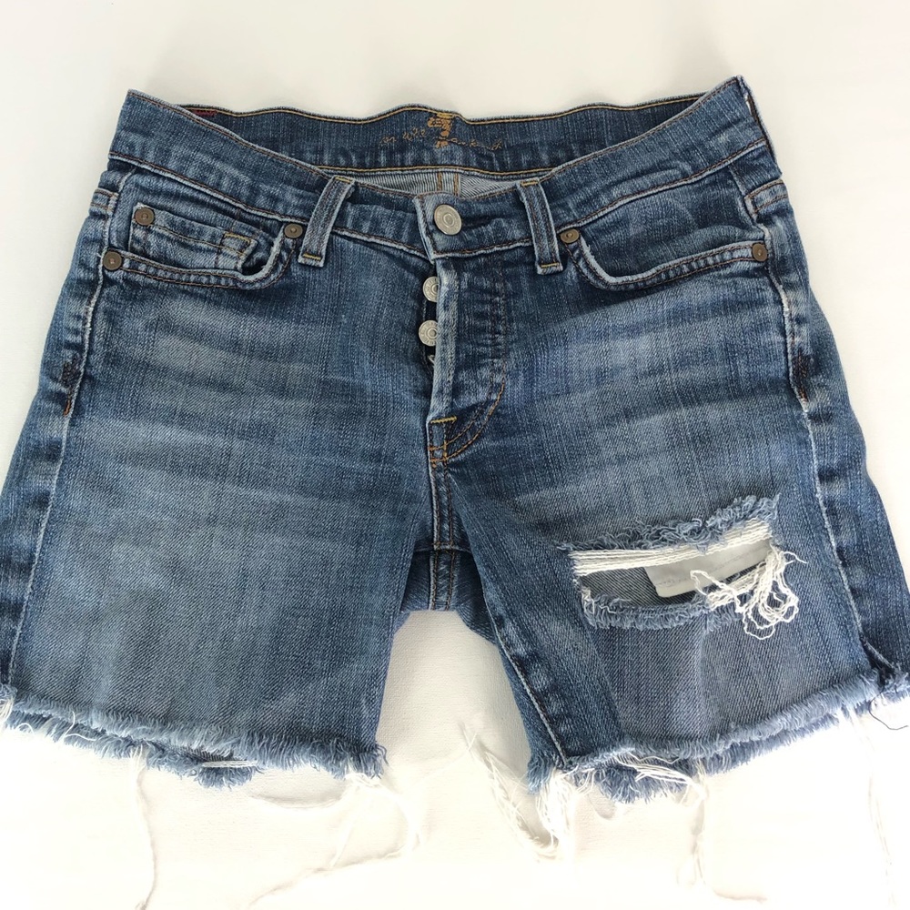 7FAM Denim Shorts Distressed Cut Off Button Fly 26